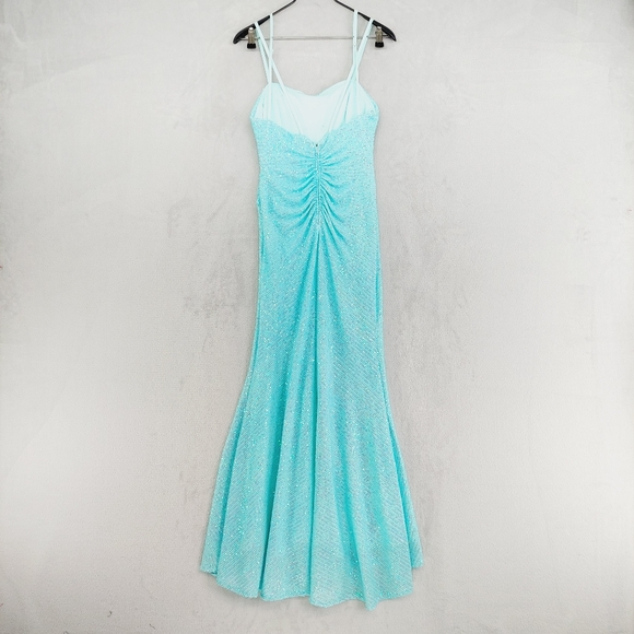 New MORGAN & CO. Aqua Marine Spaghetti Straps Evening/Cocktail Maxi Dress P6106 - Picture 6 of 12